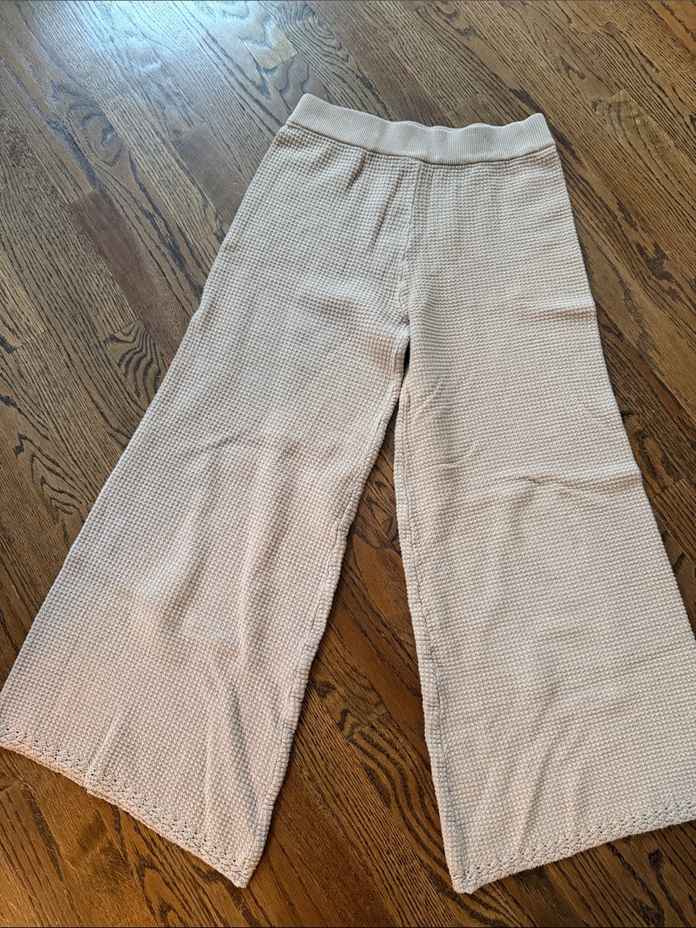 House of Harlow 1960 Wide Leg Knit Lounge Pants in Light Beige Sz large